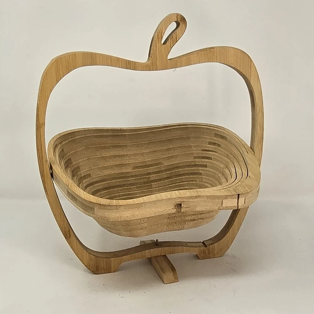 Bonnie & Pop collapsible wooden apple shape fruit basket trivet‎ kitchen ware